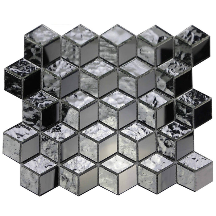 Glass Mosaic Tile in 3D Metallic Silver Cubes | TileBuys