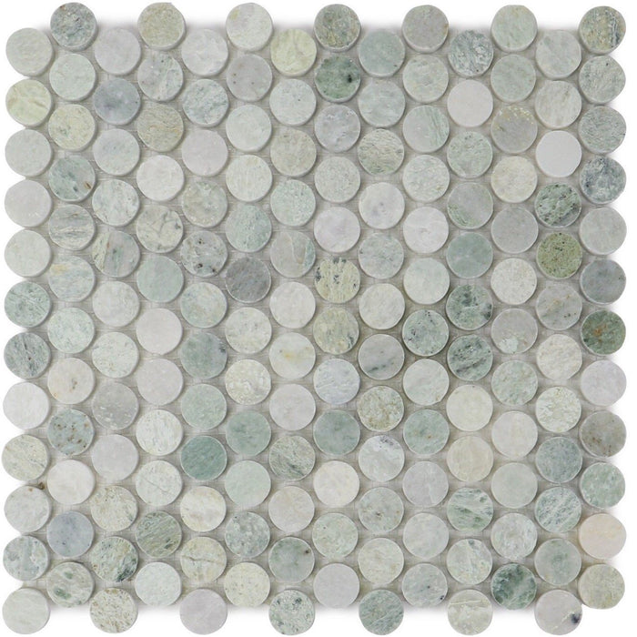 Ming Green Marble Tile Mosaic in 1" Penny Rounds - Polished | TileBuys