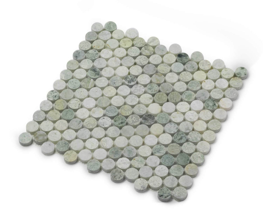 Ming Green Marble Tile Mosaic in 1" Penny Rounds - Polished | TileBuys