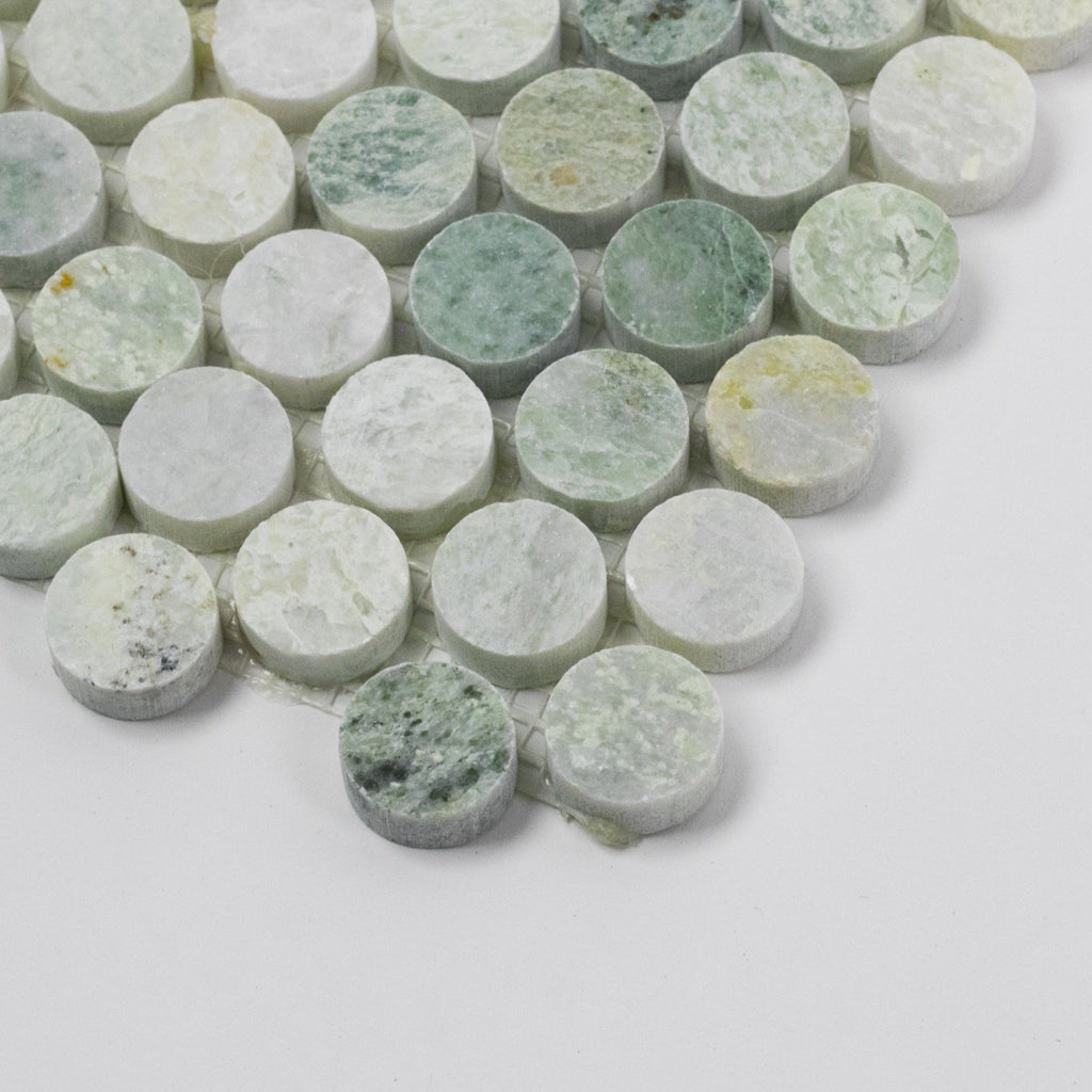 Ming Green Marble Tile Mosaic in 1" Penny Rounds - Polished | TileBuys