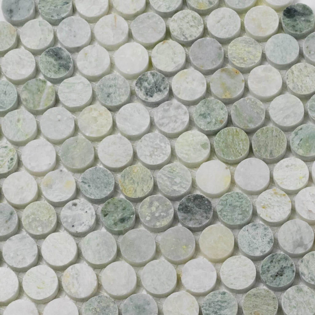 Ming Green Marble Tile Mosaic in 1" Penny Rounds - Polished | TileBuys