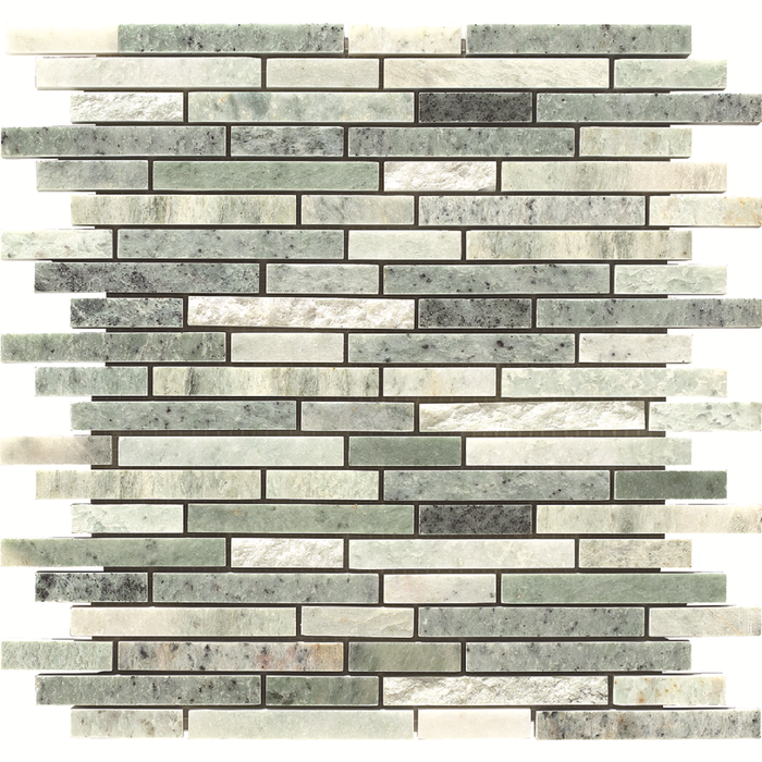 4.8 Sq Ft of Ming Green Marble Mosaic Tile in Random Linear Strips Pattern - Mixed Finish | TileBuys