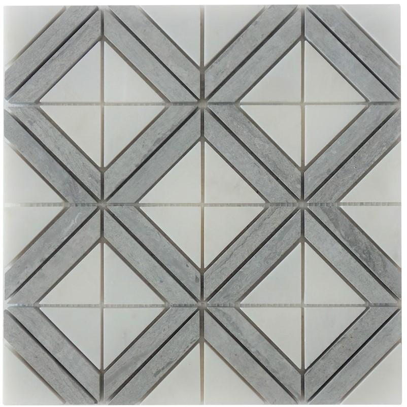Mountain Blue and Gray Marble Diamond Pattern Mosaic Tile