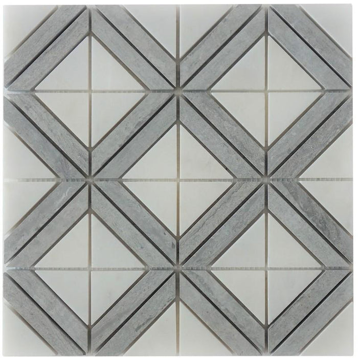 Mountain Blue and Gray Marble Mosaic Tile in Interlocking Cubes | TileBuys