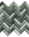 Herringbone Glass Mosaic Tile in Mountain Grey | TileBuys
