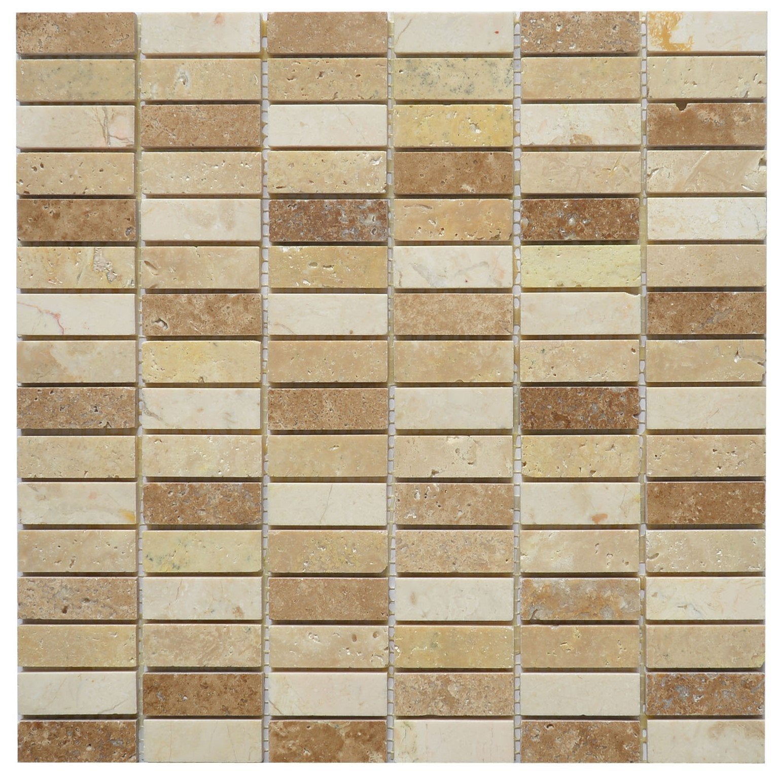 5 Sq Ft of Multi-Color Beige Marble Mosaic Tile - 5/8x2" Mini Bricks - Polished | TileBuys