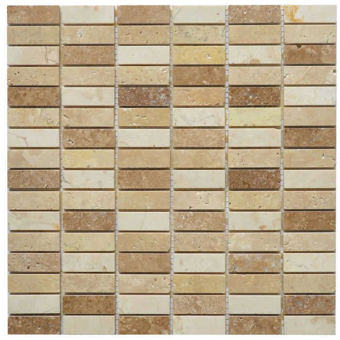 5 Sq Ft of Multi-Color Beige Marble Mosaic Tile - 5/8x2" Mini Bricks - Polished | TileBuys