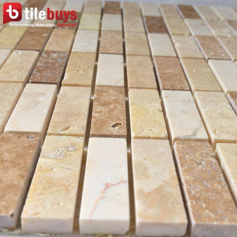 5 Sq Ft of Multi-Color Beige Marble Mosaic Tile - 5/8x2" Mini Bricks - Polished | TileBuys