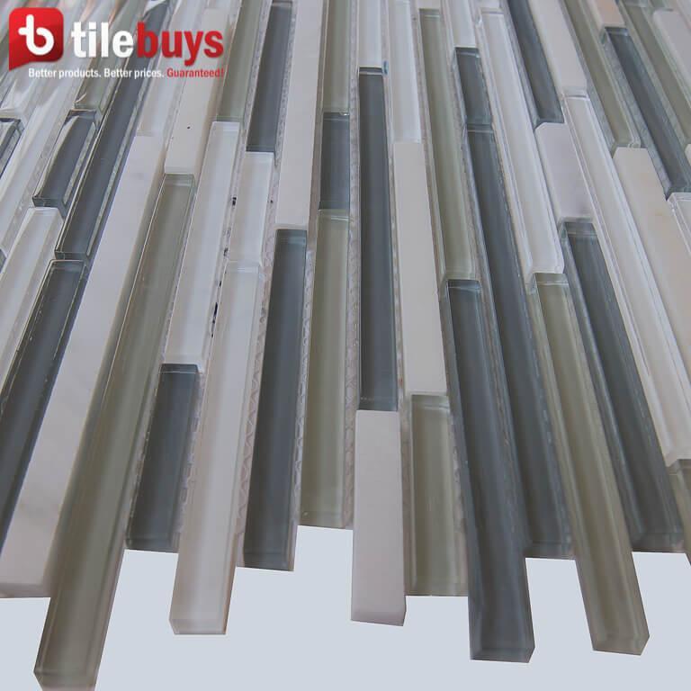 5 Sq Ft of Multi-Color Glass and Stone Linear Strip Mosaic Tile | TileBuys