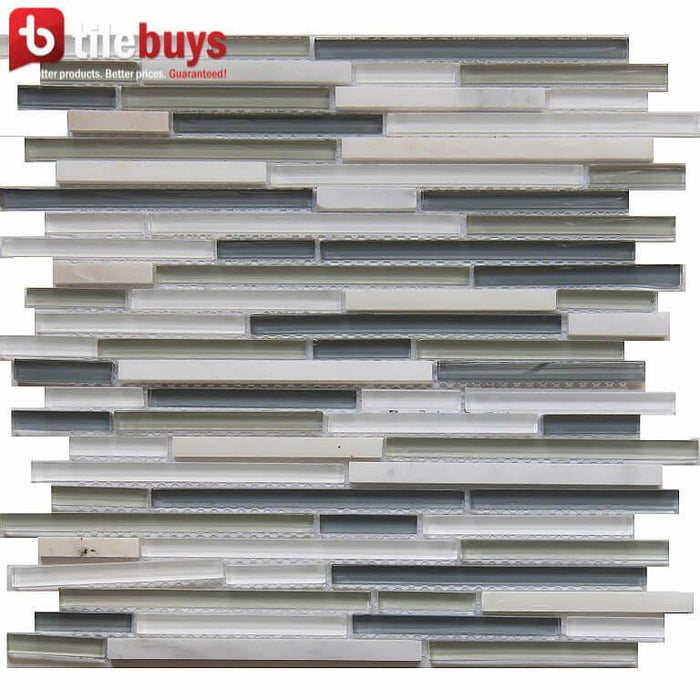 5 Sq Ft of Multi-Color Glass and Stone Linear Strip Mosaic Tile | TileBuys