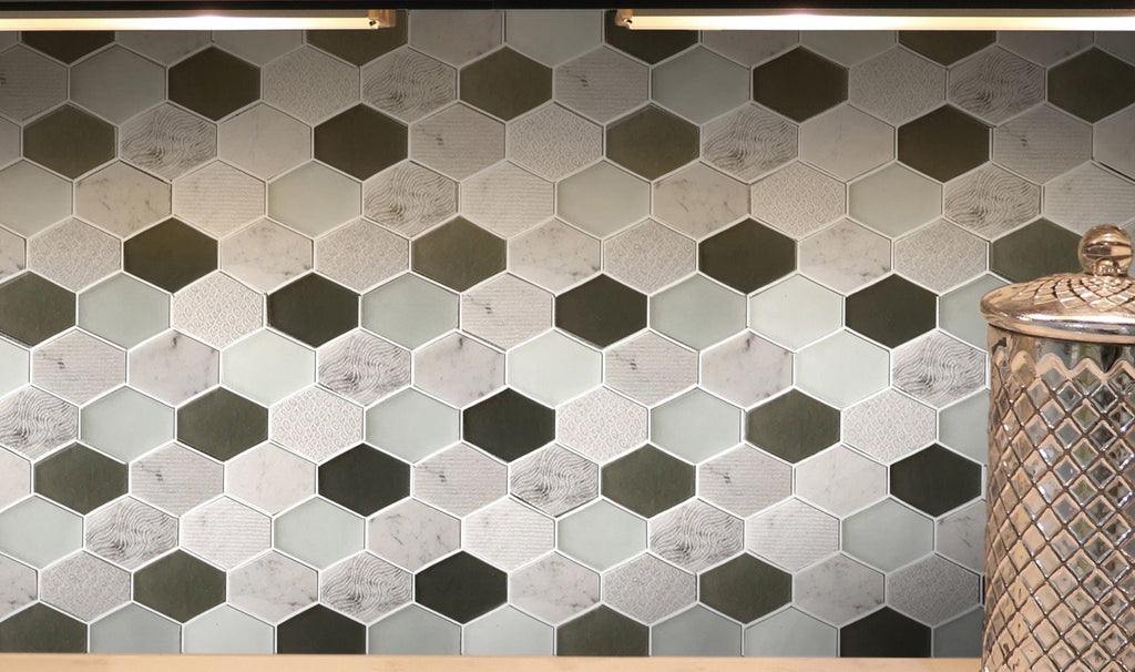 Natural Stone & Glass Mosaic Wall Tile in Panache Retro Hexagon | TileBuys