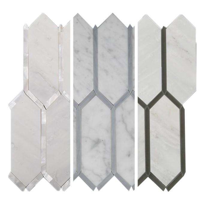 Outline Picket Marble Mosaic Tile in 3 Marble/Color Combinations | TileBuys