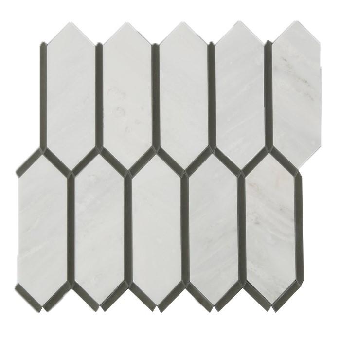 Outline Picket Marble Mosaic Tile in 3 Marble/Color Combinations