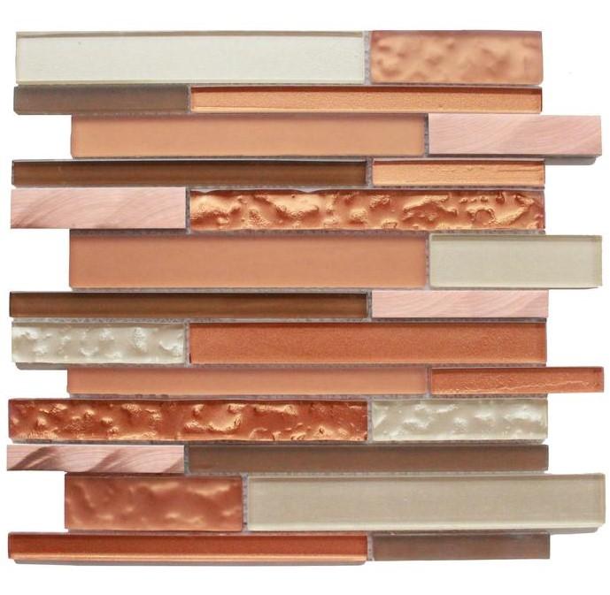 Peach & Off-White Glass Random Linear Strip Mosaic Tile | TileBuys