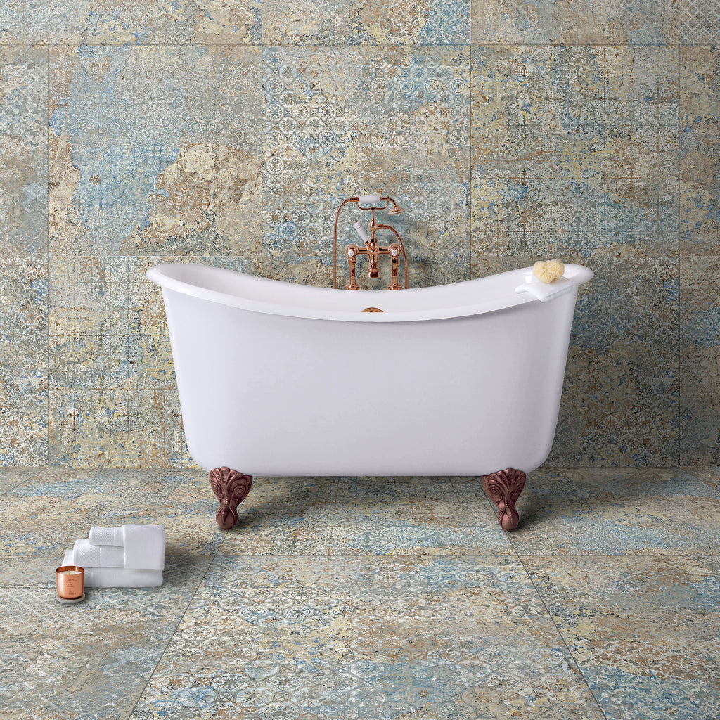 Pink & Blue Bohemian Distressed Carpet Look Porcelain Tile | TileBuys