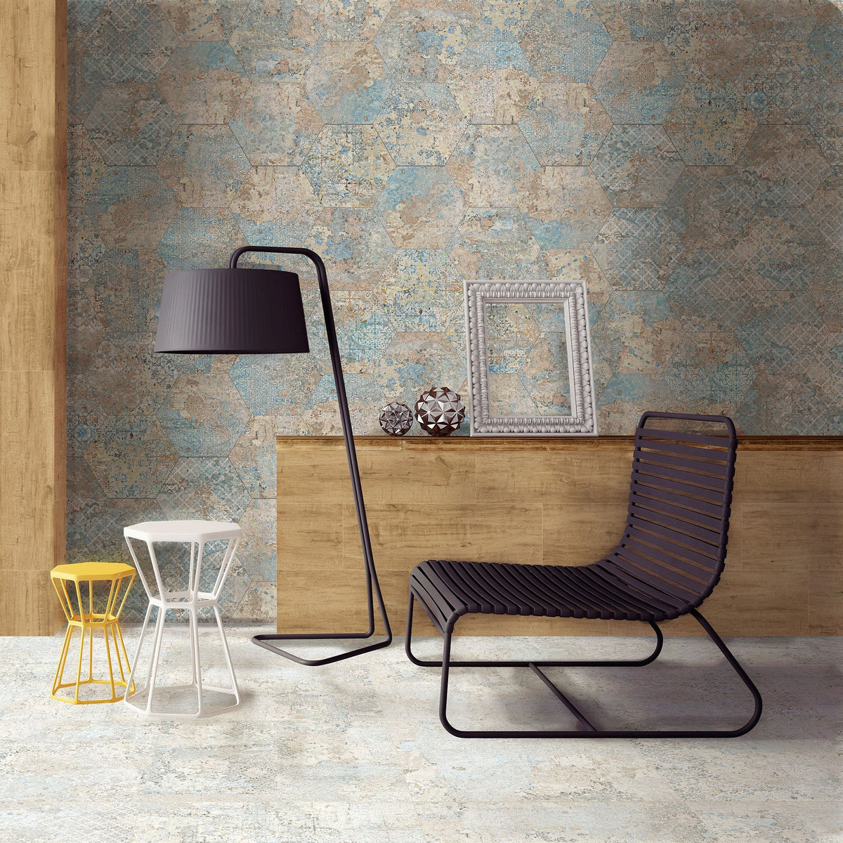 Pink &amp; Blue Bohemian Distressed Carpet Look Porcelain Tile | TileBuys