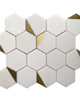 Royal White Marble Hexagon Tile with Gold Trim | TileBuys