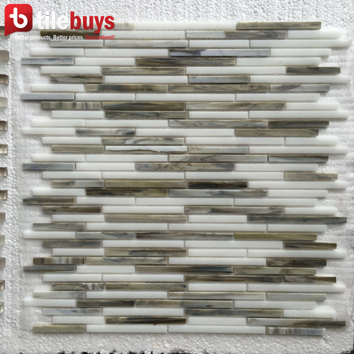 Silver Gray Glass Thin Linear Strip Mosaic Wall Tile | TileBuys