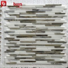 Silver Gray Glass Thin Linear Strip Mosaic Wall Tile | TileBuys