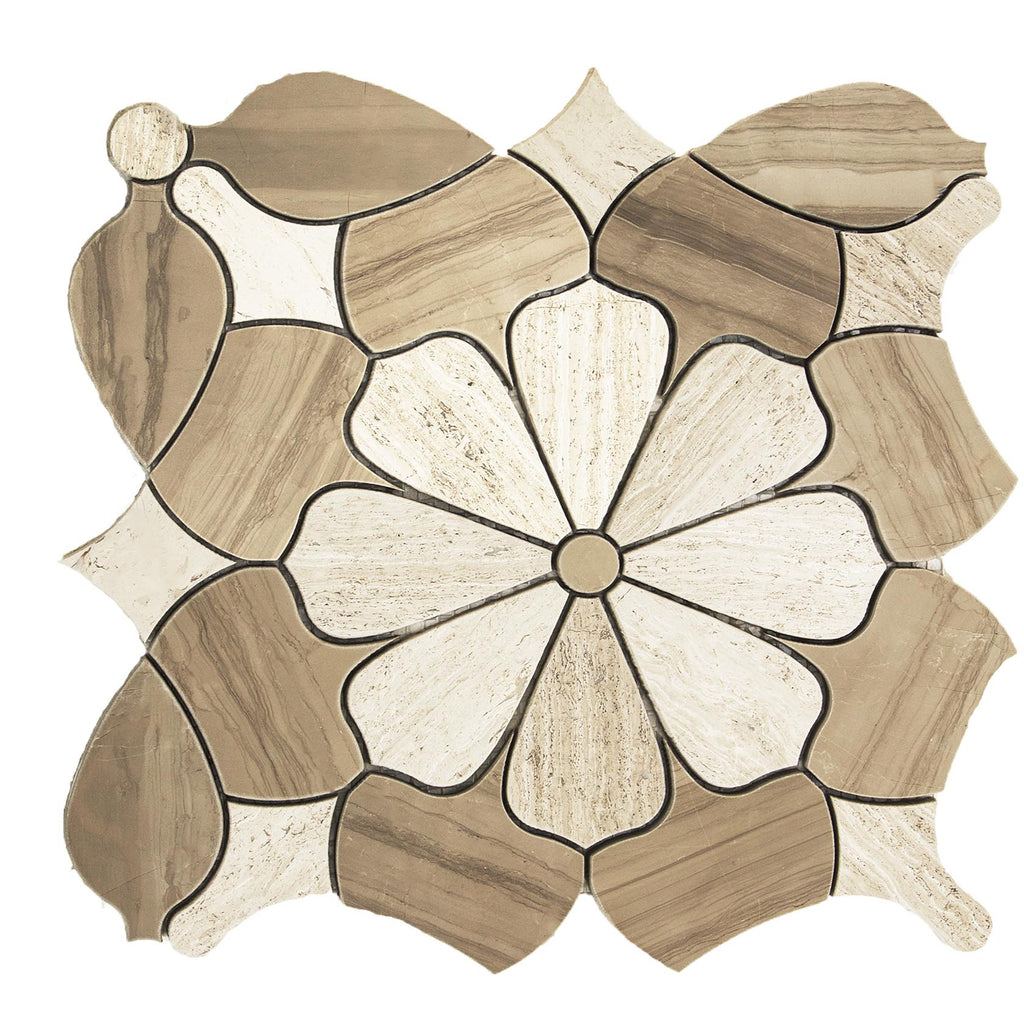 4.2 Sq Ft of Silver Oak and Athens Grey Marble Waterjet Mosaic Tile in Daisy Blooms | TileBuys