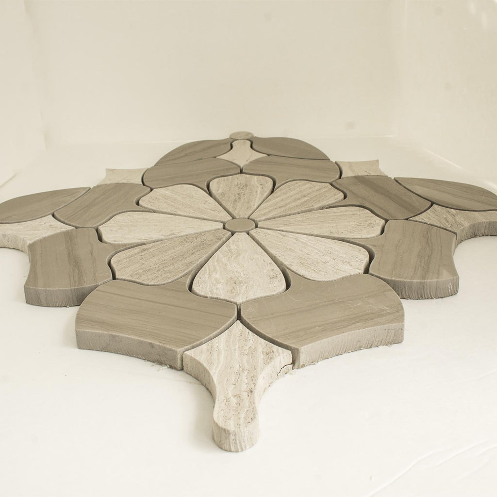 4.2 Sq Ft of Silver Oak and Athens Grey Marble Waterjet Mosaic Tile in Daisy Blooms | TileBuys