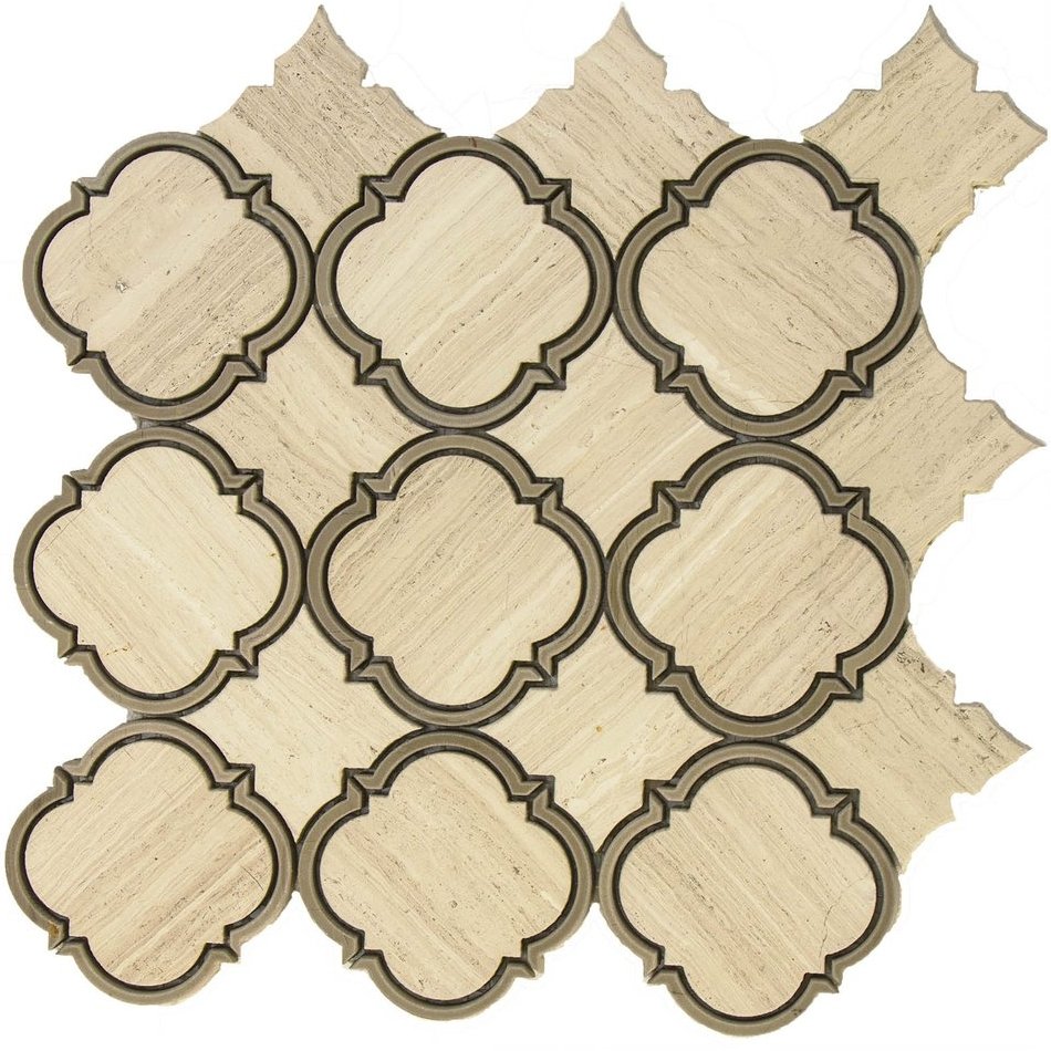 3.9 Sq Ft Silver Oak and Athens Grey Marble Waterjet Mosaic Tile in Moroccan Arabesque | TileBuys