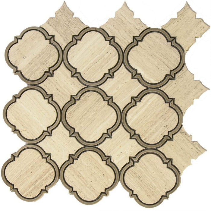 3.9 Sq Ft Silver Oak and Athens Grey Marble Waterjet Mosaic Tile in Moroccan Arabesque | TileBuys