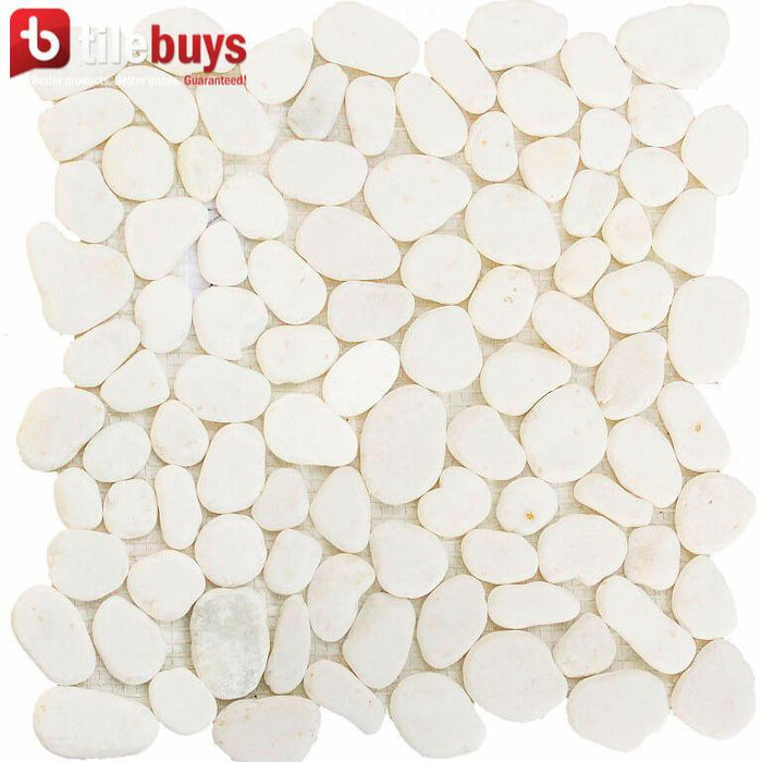 5 Sq Ft of Snow White Marble Mosaic Tile - Flat Pebble Pattern for Bathroom Floors | TileBuys