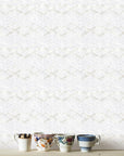 Stacked 3D Chevron Columns Marble Tile Accent Wall in White Marble and Mother of Pearl