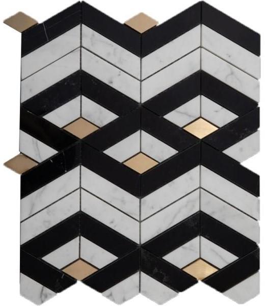 Stacked 3D Chevron Columns Marble Mosaic Tile in 3 Color Combinations | TileBuys