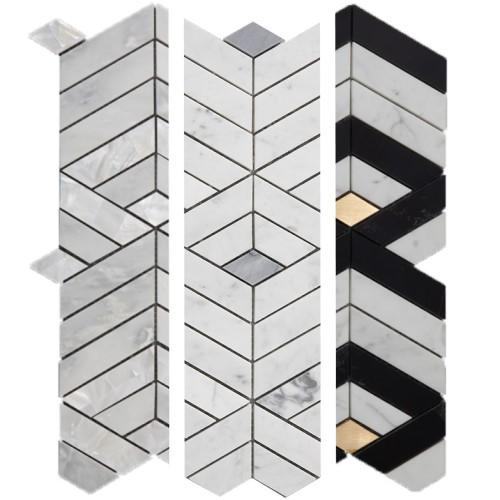 Stacked 3D Chevron Columns Marble Mosaic Tile in 3 Color Combinations | TileBuys
