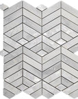 Stacked 3D Chevron Columns Marble Mosaic Tile in White Marble with Mother of Pearl Accent