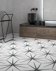 Starburst Pattern Hexagon Porcelain Tiles in White (10.05 Sq Ft) | TileBuys