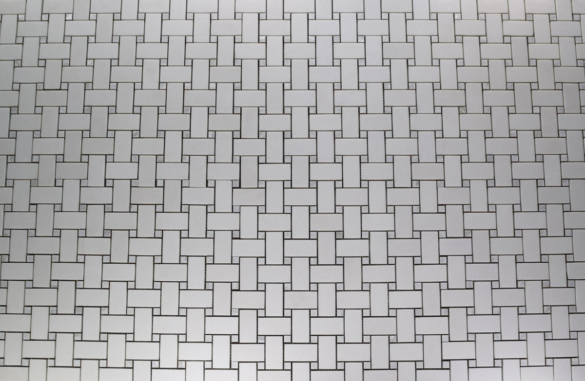Pearl Weave - Basketweave Mosaic Tile in White Thassos Marble and Mother Of Pearl | TileBuys