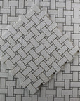 Pearl Weave - Basketweave Mosaic Tile in White Thassos Marble and Mother Of Pearl | TileBuys