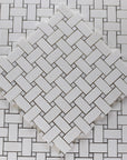 Pearl Weave - Basketweave Mosaic Tile in White Thassos Marble and Mother Of Pearl | TileBuys