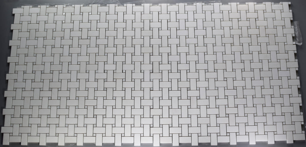 Pearl Weave - Basketweave Mosaic Tile in White Thassos Marble and Mother Of Pearl | TileBuys