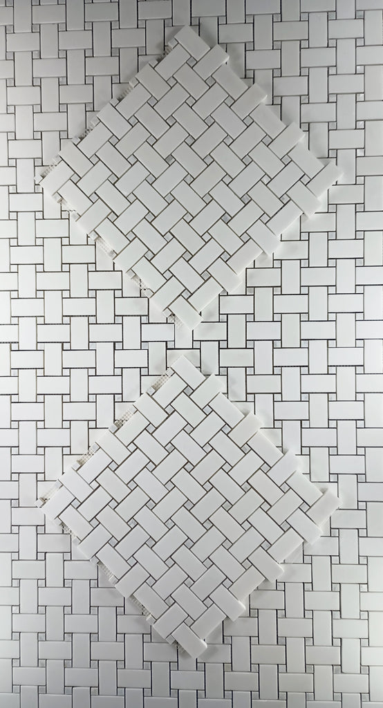 Pearl Weave - Basketweave Mosaic Tile in White Thassos Marble and Mother Of Pearl | TileBuys
