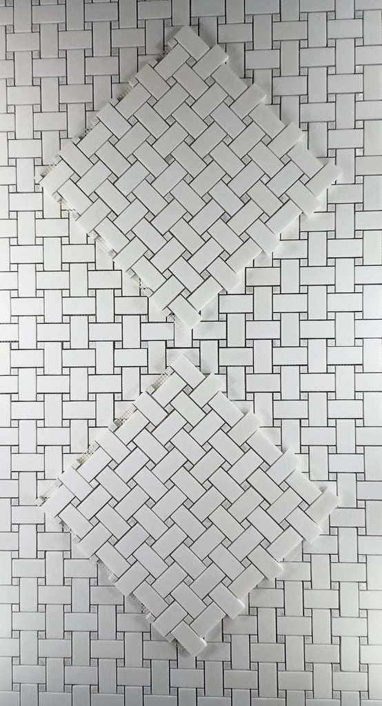 Pearl Weave - Basketweave Mosaic Tile in White Thassos Marble and Mother Of Pearl | TileBuys