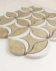 4.4 Sq Ft of Turkish Marfil and Carrara White Marble Waterjet Mosaic Tile in Tulip Blooms | TileBuys