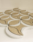4.4 Sq Ft of Turkish Marfil and Carrara White Marble Waterjet Mosaic Tile in Tulip Blooms | TileBuys
