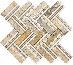 4.6 Sq Ft of Turkish Marfil & White Marble Mosaic Tile - Mixed Herringbone | TileBuys