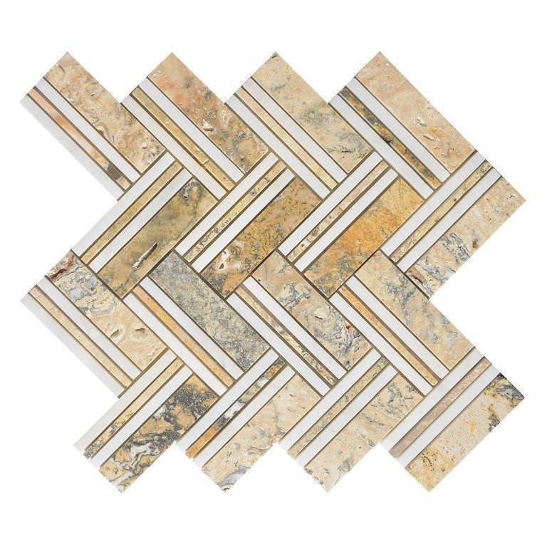 4.6 Sq Ft of Turkish Marfil & White Marble Mosaic Tile - Mixed Herringbone | TileBuys