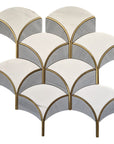 White and Gray Marble Scallop Tile Backsplash with Gold Accents | TileBuys