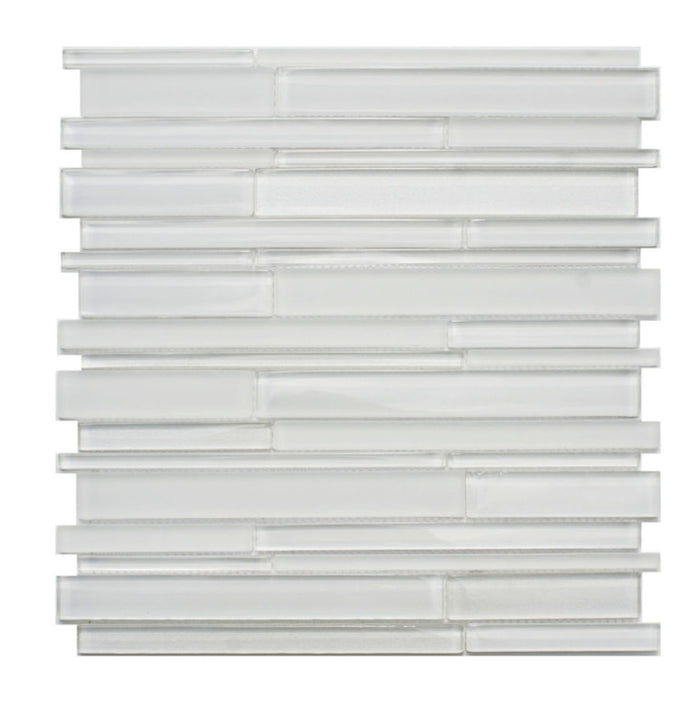 5.2 Sq Ft of White Artisan Glass Simple Strip Mosaic Tile in Vail | TileBuys