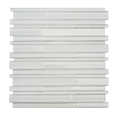 5.2 Sq Ft of White Artisan Glass Simple Strip Mosaic Tile in Vail | TileBuys