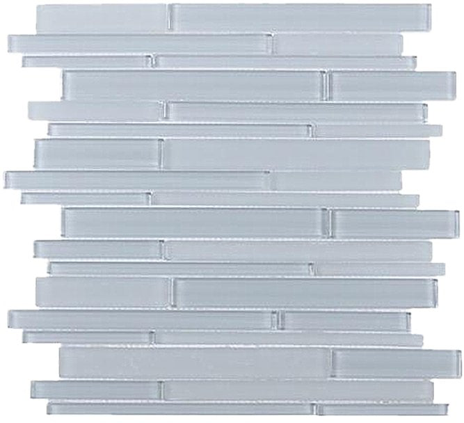 White Block Glass Random Linear Strip Mosaic Tile in Ice | TileBuys