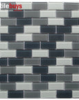 White & Gray Glass Mini Brick Mosaic Wall Tile | TileBuys