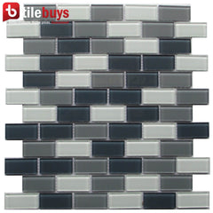 White & Gray Glass Mini Brick Mosaic Wall Tile | TileBuys