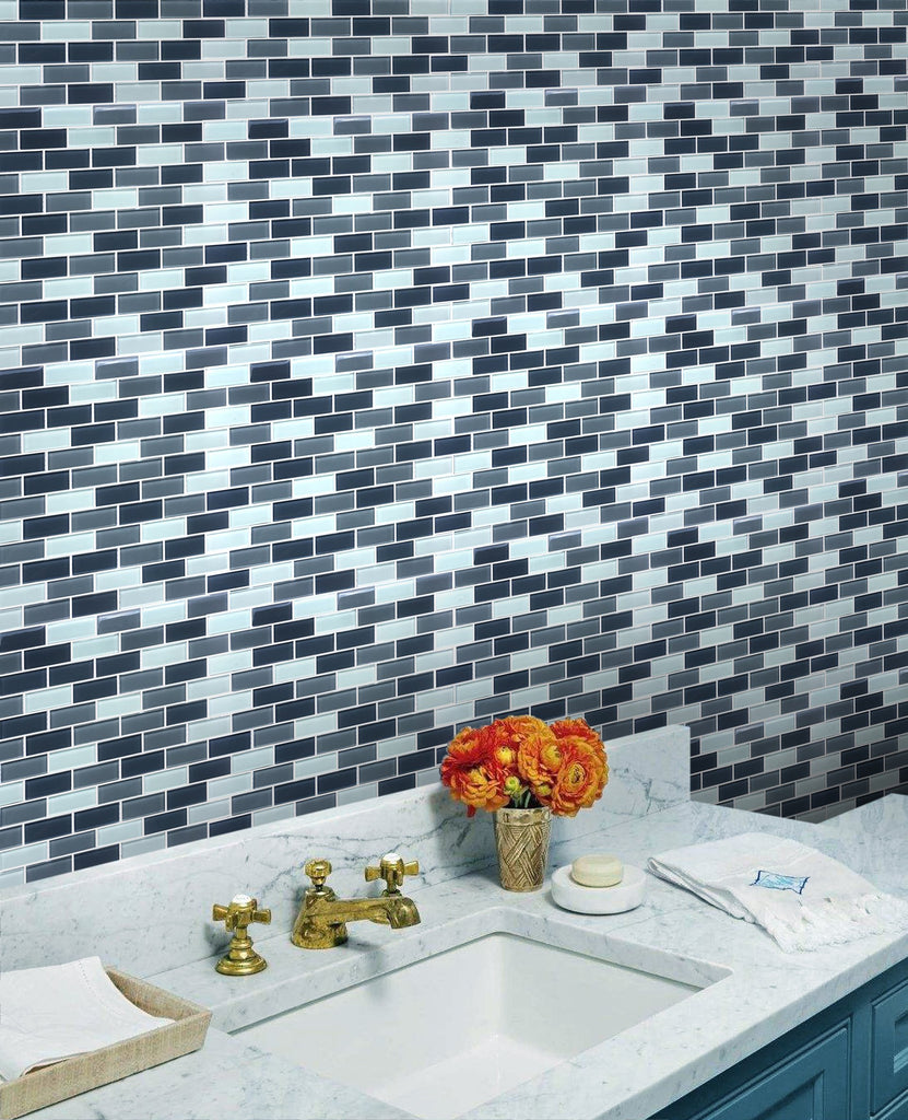 White & Gray Glass Mini Brick Mosaic Wall Tile | TileBuys